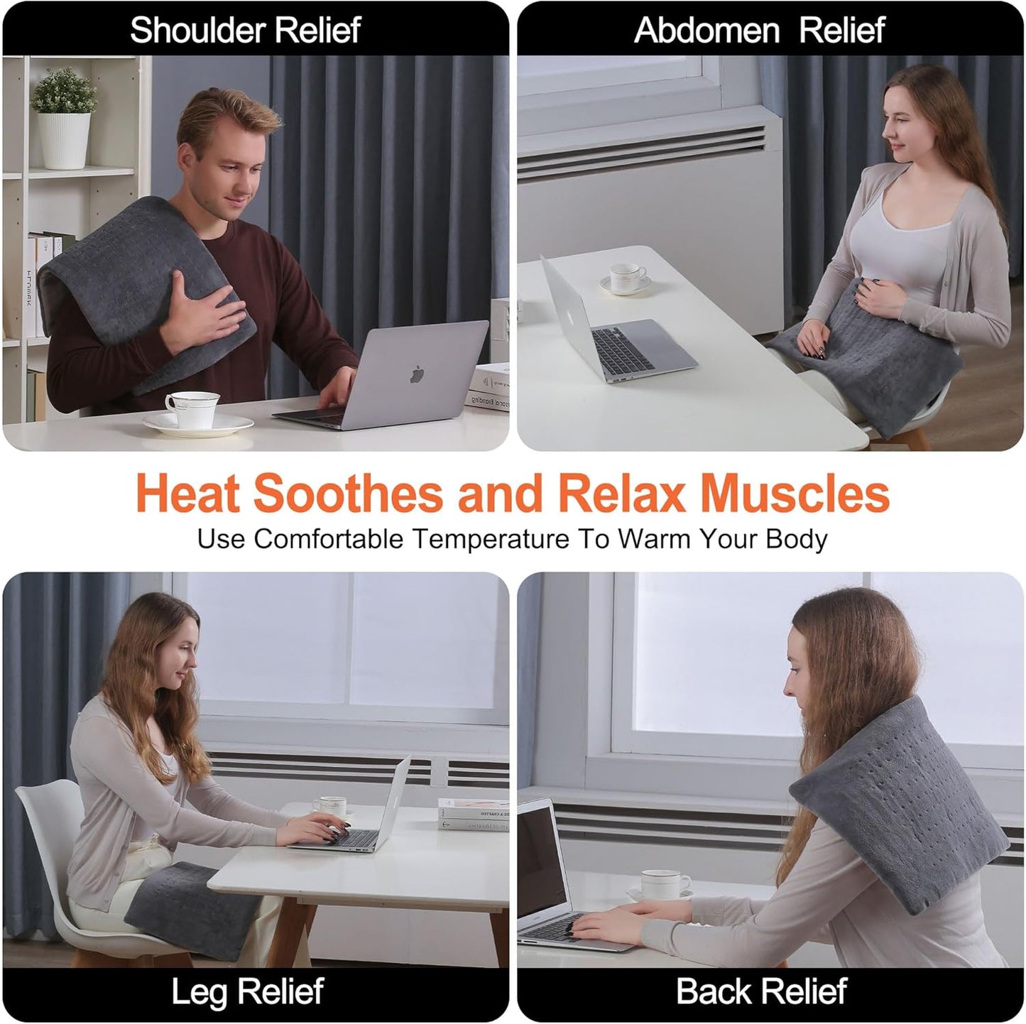 12"x24" Gray Heating Pad – Fast Heating, Auto Shutoff & Pain Relief