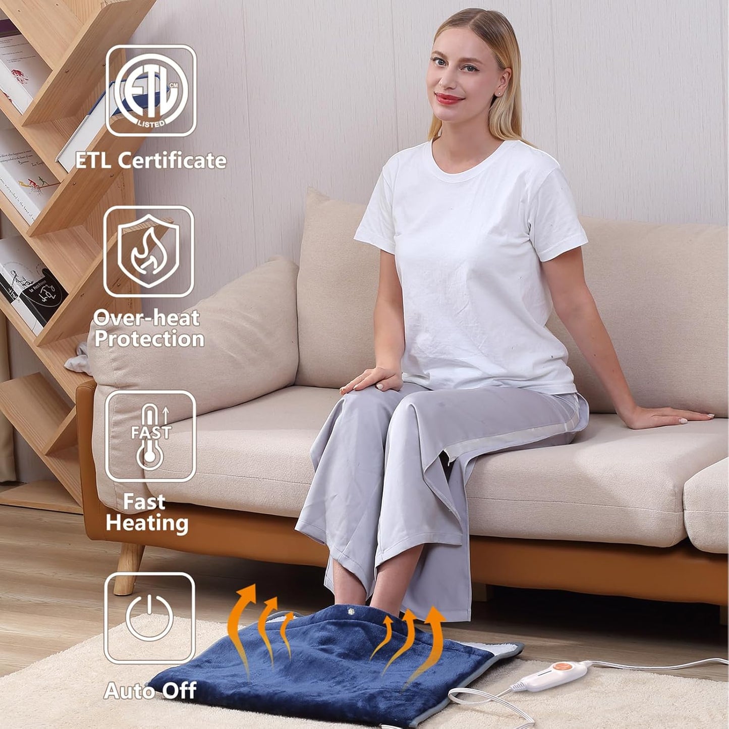 Gintao Electric Heated Foot Warmers,22"×20" Foot Heating Pad Electric for Men and Women with Fast Heating Technology,Heating Pad Feet Warmer Auto Shut Off with 3 Temperature Setting,Navy Blue