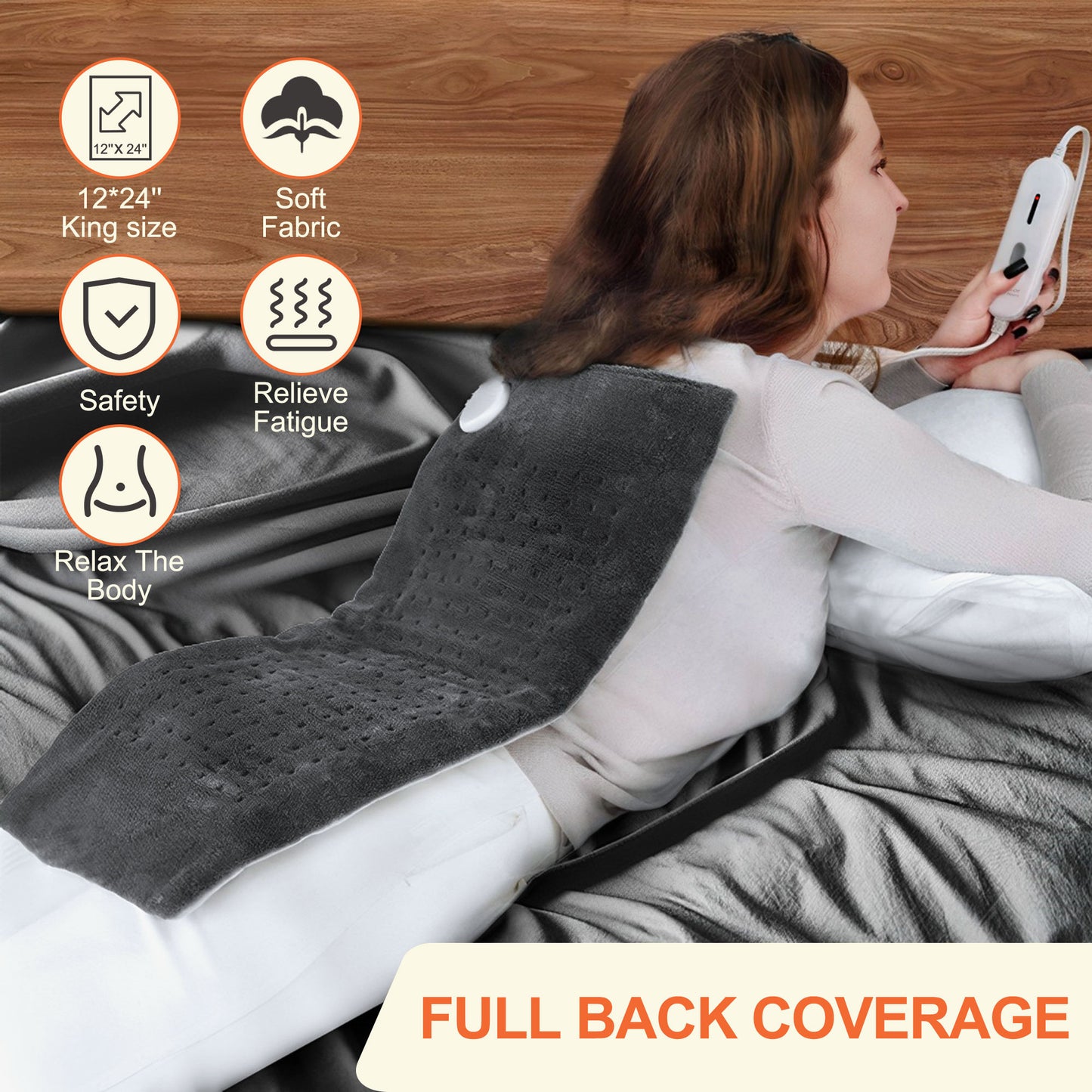 12"x24" Gray Heating Pad – Fast Heating, Auto Shutoff & Pain Relief