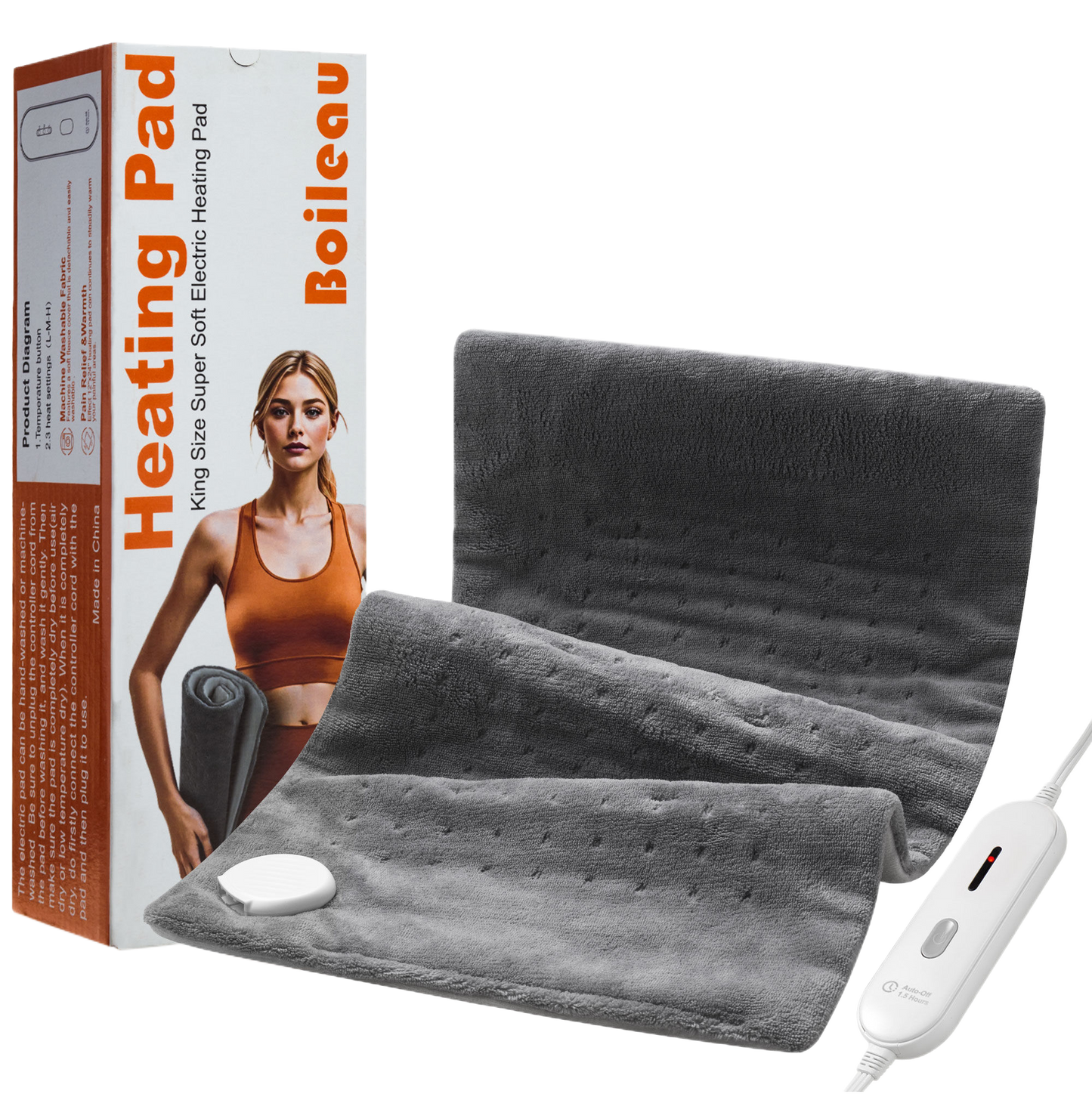 12"x24" Gray Heating Pad – Fast Heating, Auto Shutoff & Pain Relief