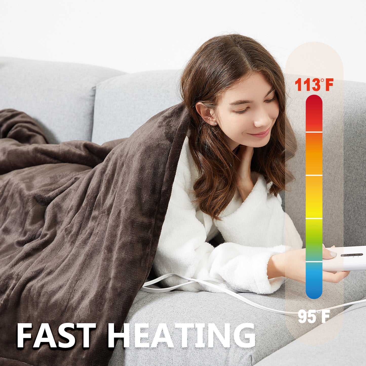 Heating Blanket Throw – Brown Color, Dual-Sided Flannel, Adjustable Heat for Cozy Comfort