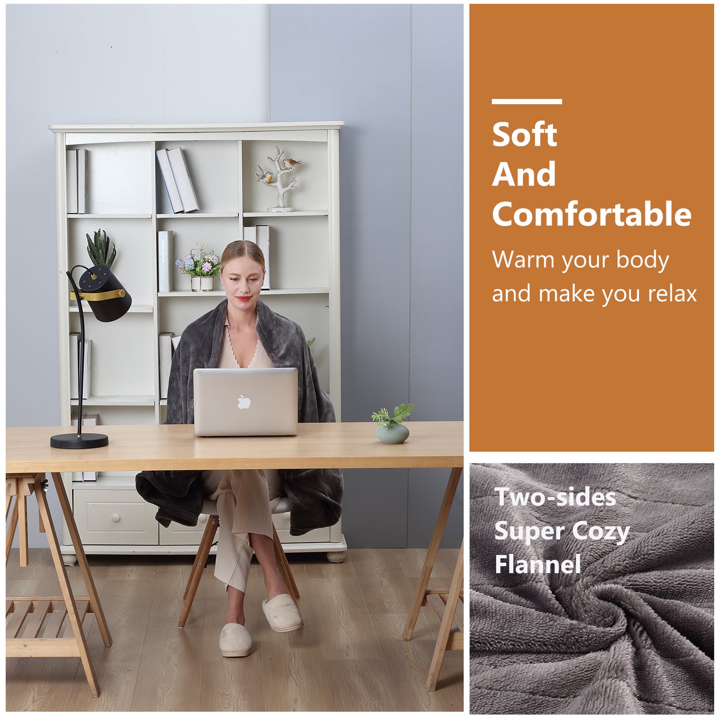 Heating Blanket Throw – Gray Color, Dual-Sided Flannel, Adjustable Heat for Everyday Comfort