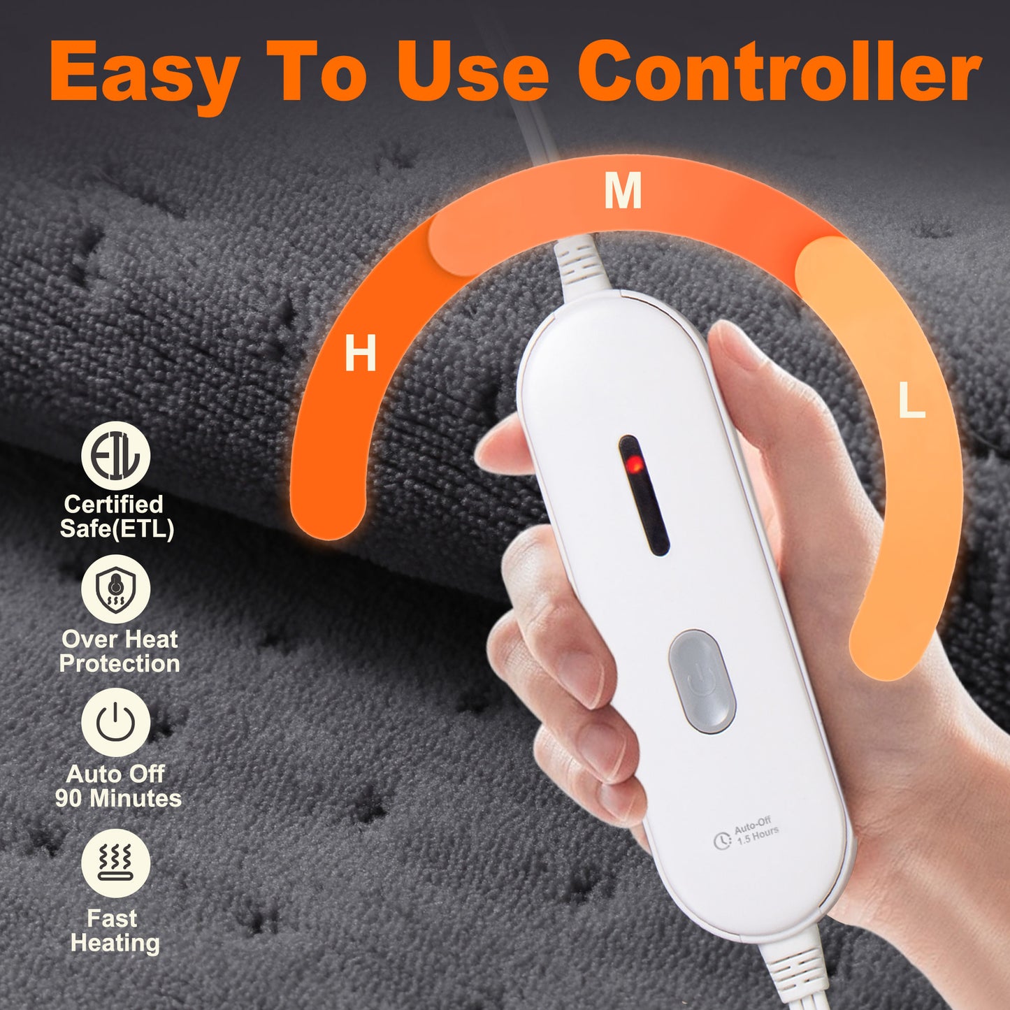 12"x24" Gray Heating Pad – Fast Heating, Auto Shutoff & Pain Relief