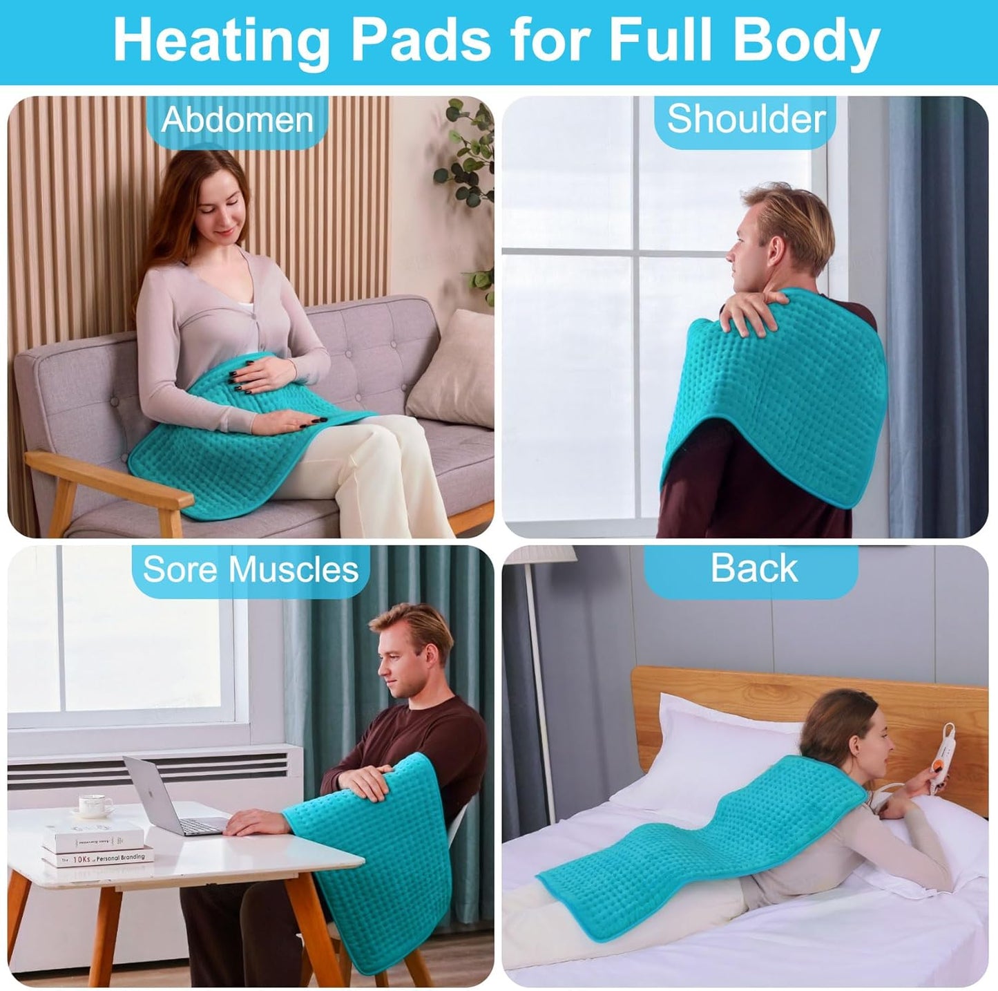 17"x33" Blue Flannel Heating Pad – Extra-Large, Fast Heating & Pain Relief