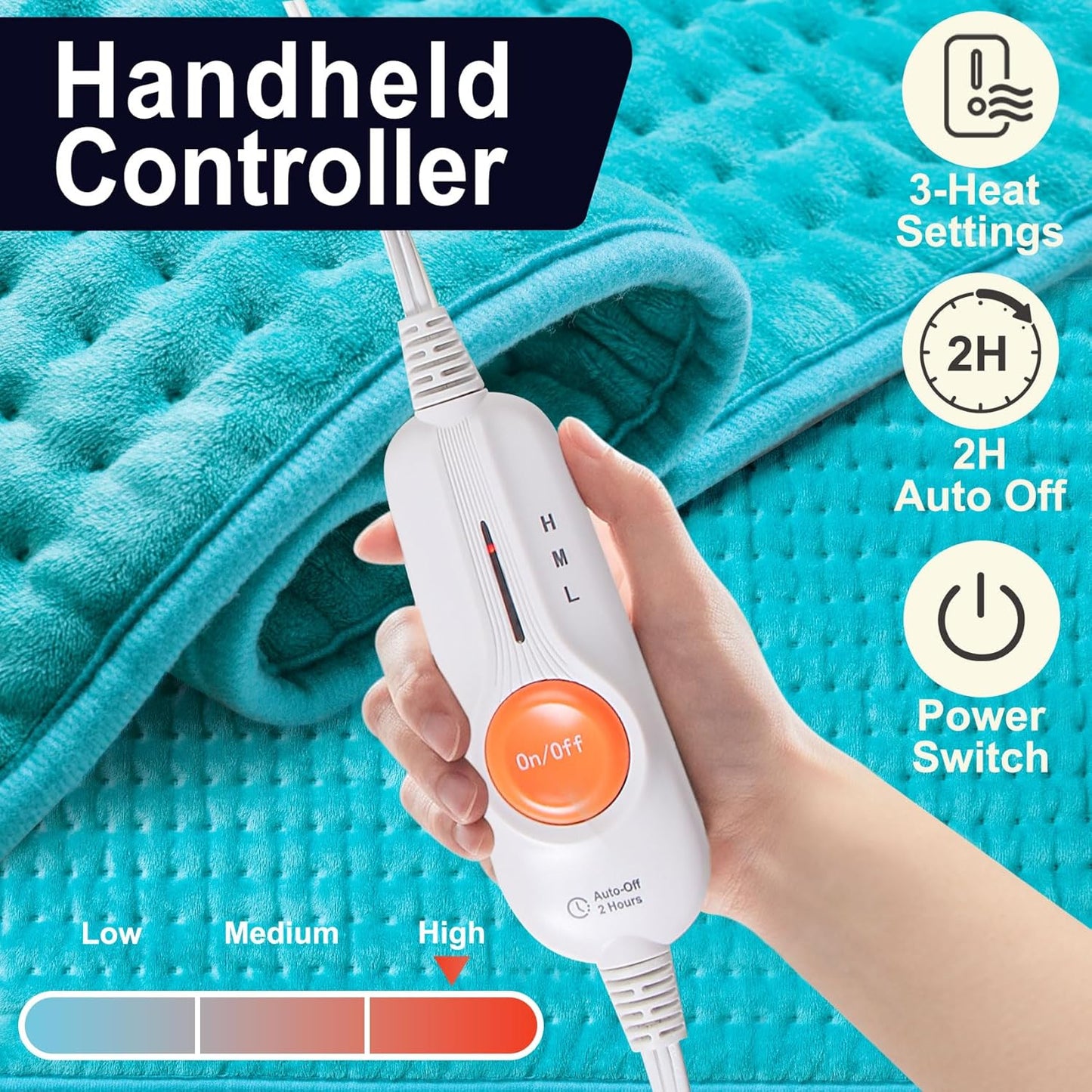 17"x33" Blue Flannel Heating Pad – Extra-Large, Fast Heating & Pain Relief