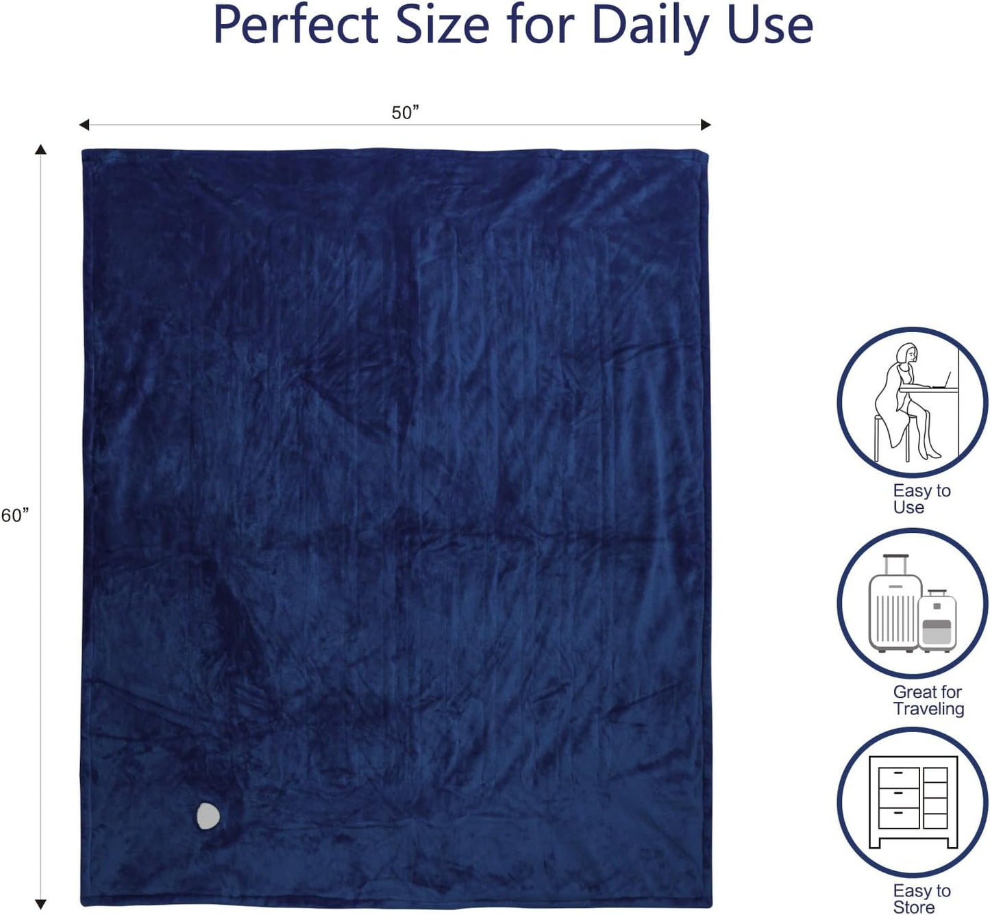 Tefici Electric Heated Blanket Throw, Super Cozy Soft 2-Layer Flannel 50" x 60" Heated Throw with 6 Heating Levels & 4 Hours Auto Off, Machine Washable, ETL&FCC Certified, Home Office Use,Blue