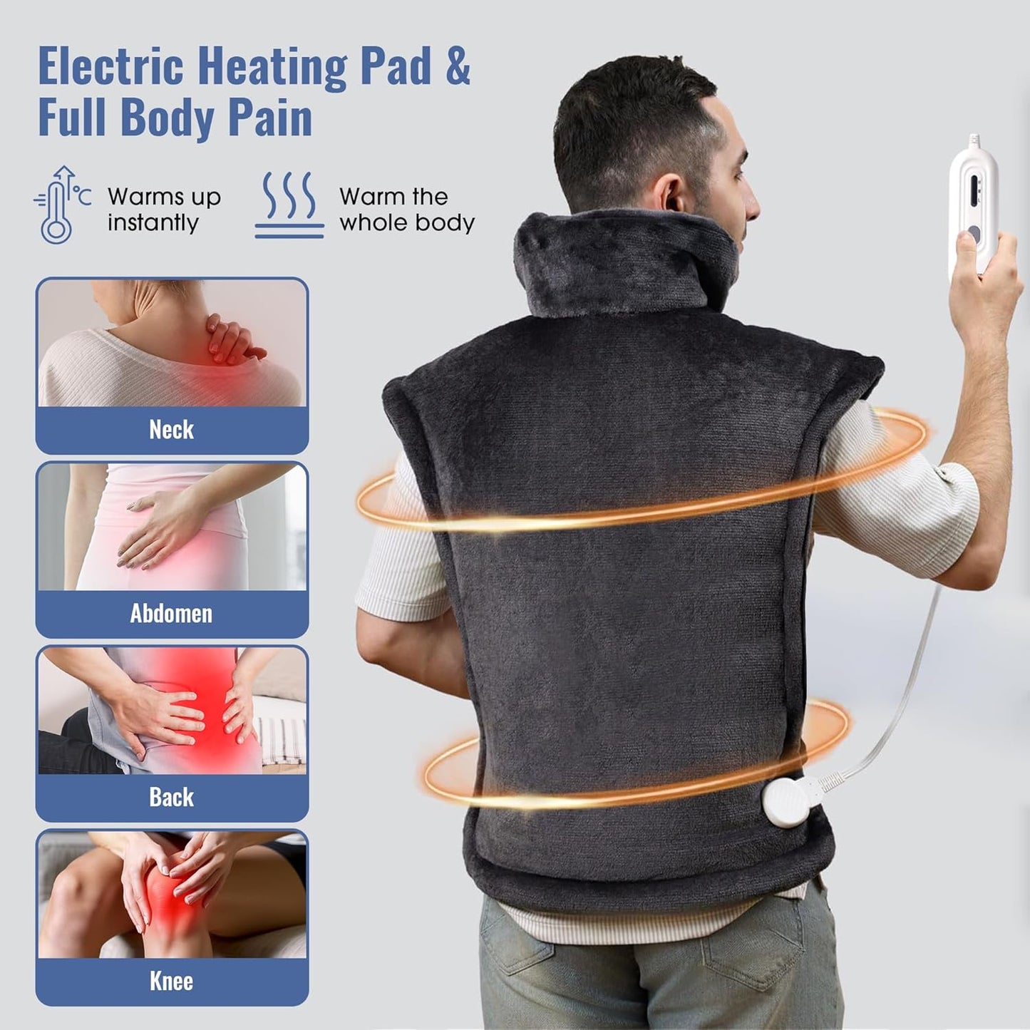 Tefici Heating Pad for Back Pain,Mothers Day Gifts for Women Men Mom Her，FSA Eligible HSA Approved,24'' x33''Fast Heating,Electric Heat Pad, 2H Auto-Off,Neck and Shoulder Heat Pad,ETL Certified,Gray