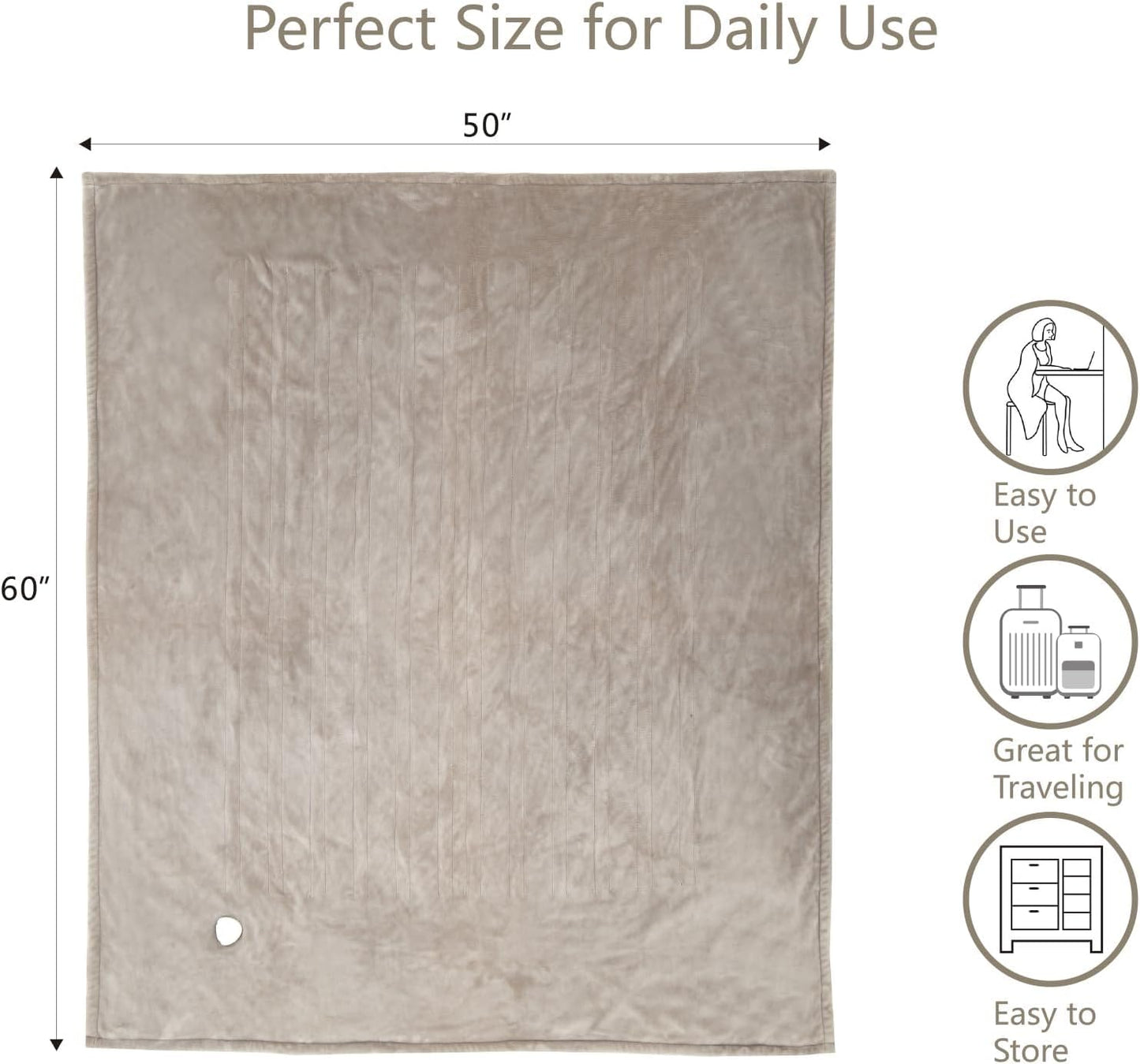 Tefici Heated Blanket Throw 50"x60", Ultra Soft 2-Layer Flannel Electric Blanket, for Home Office Sofa,3 Heat Settings, 4H Auto Off, ETL FCC Certified, Overheat Protection, Machine Washable, Camel