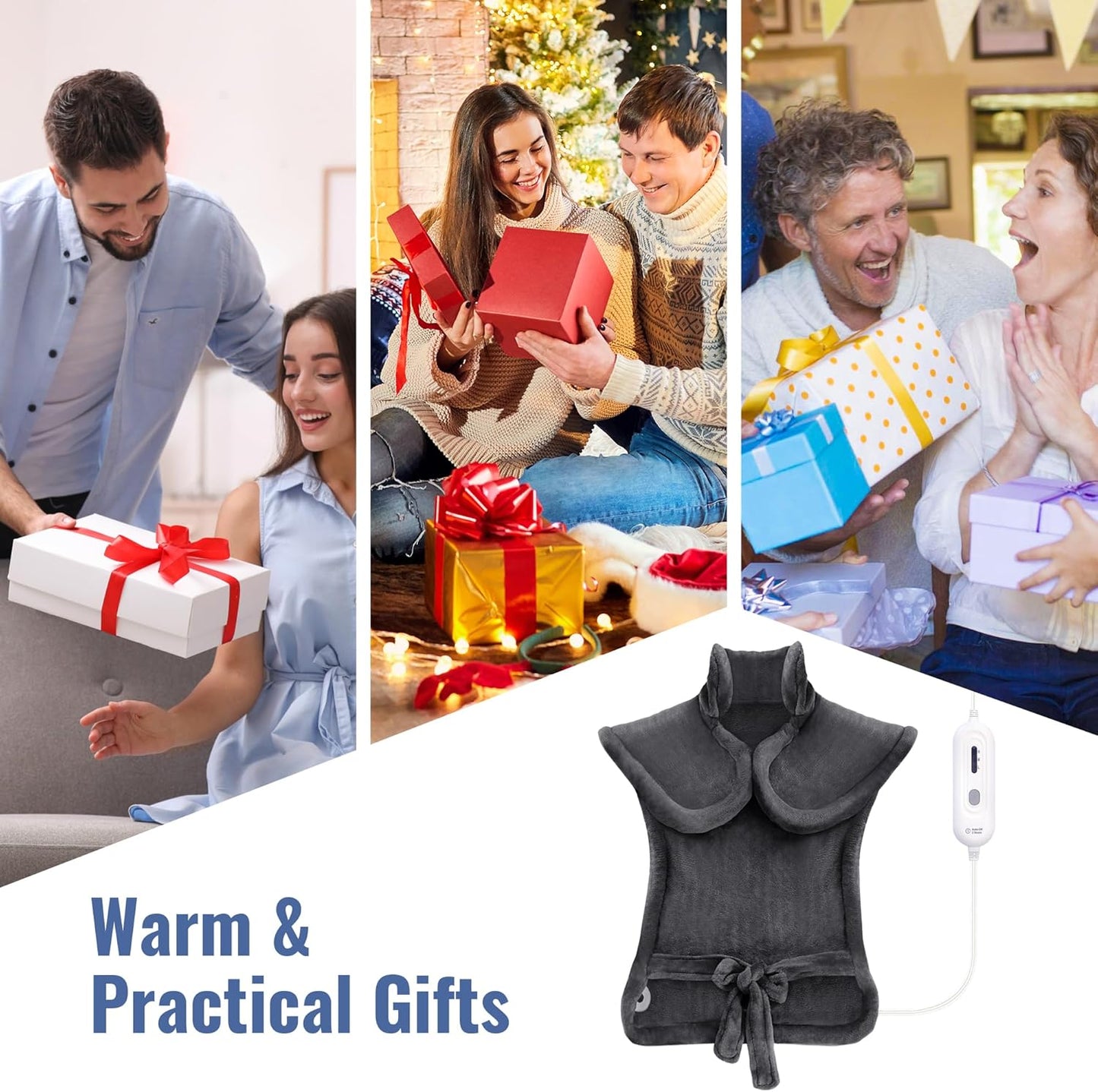 Tefici Heating Pad for Back Pain,Mothers Day Gifts for Women Men Mom Her，FSA Eligible HSA Approved,24'' x33''Fast Heating,Electric Heat Pad, 2H Auto-Off,Neck and Shoulder Heat Pad,ETL Certified,Gray