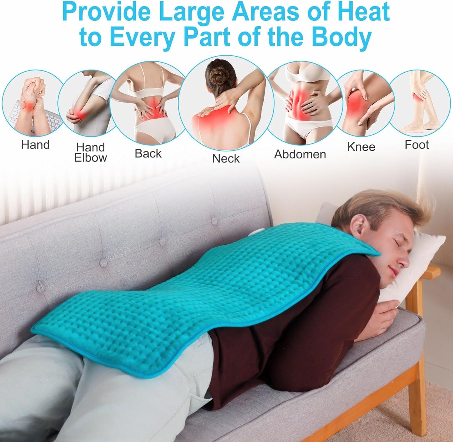 17"x33" Blue Flannel Heating Pad – Extra-Large, Fast Heating & Pain Relief