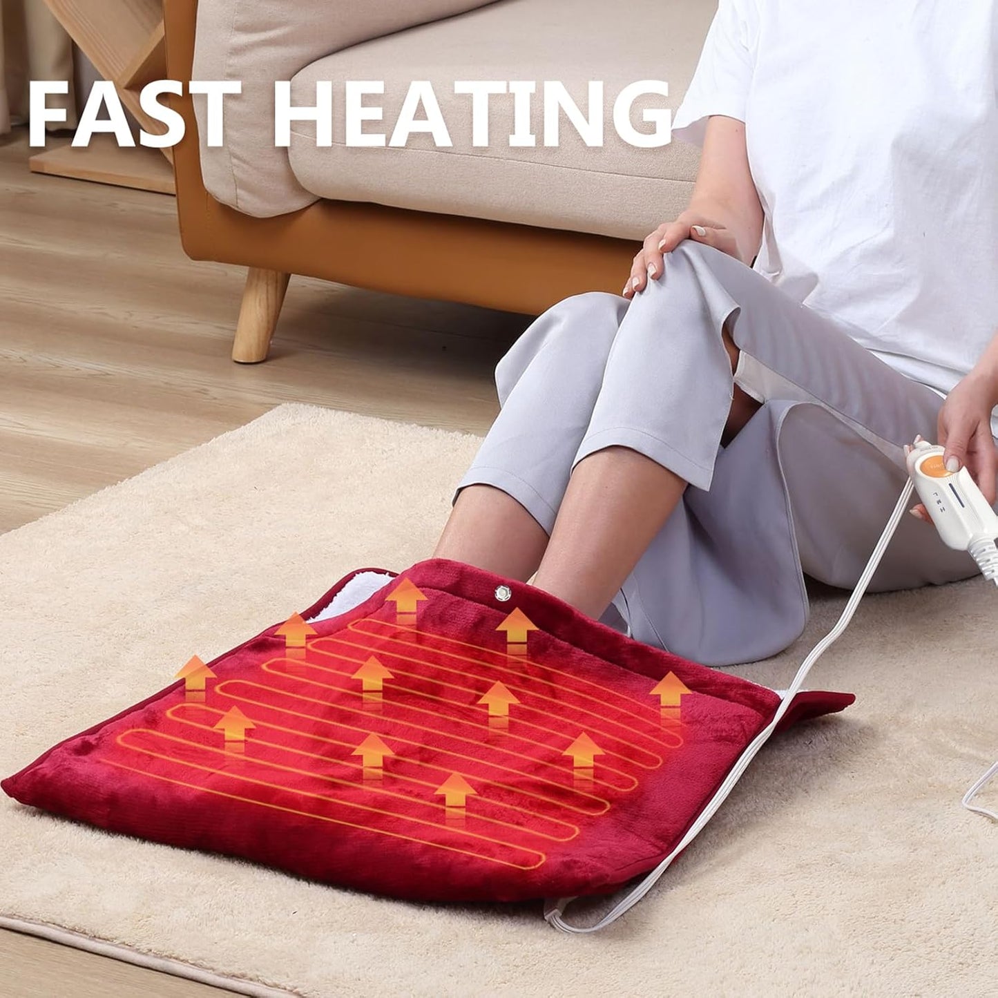 Gintao Electric Heated Foot Warmers for Men and Women,Foot Heating Pad Electric with Fast Heating Technology,Heating Pad Feet Warmer Auto Shut Off with 3 Temperature Setting,22×20 inches,Red
