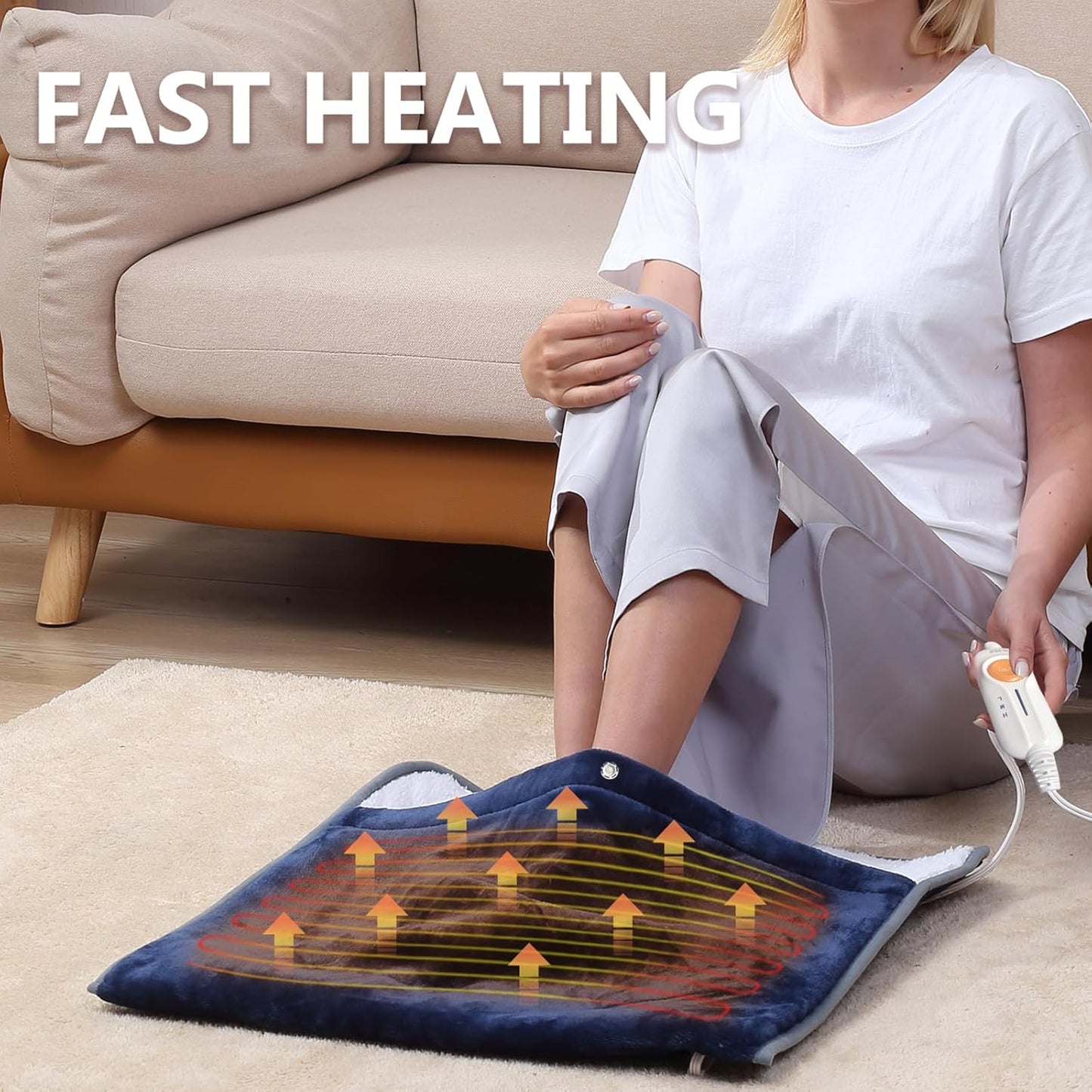 Gintao Electric Heated Foot Warmers,22"×20" Foot Heating Pad Electric for Men and Women with Fast Heating Technology,Heating Pad Feet Warmer Auto Shut Off with 3 Temperature Setting,Navy Blue