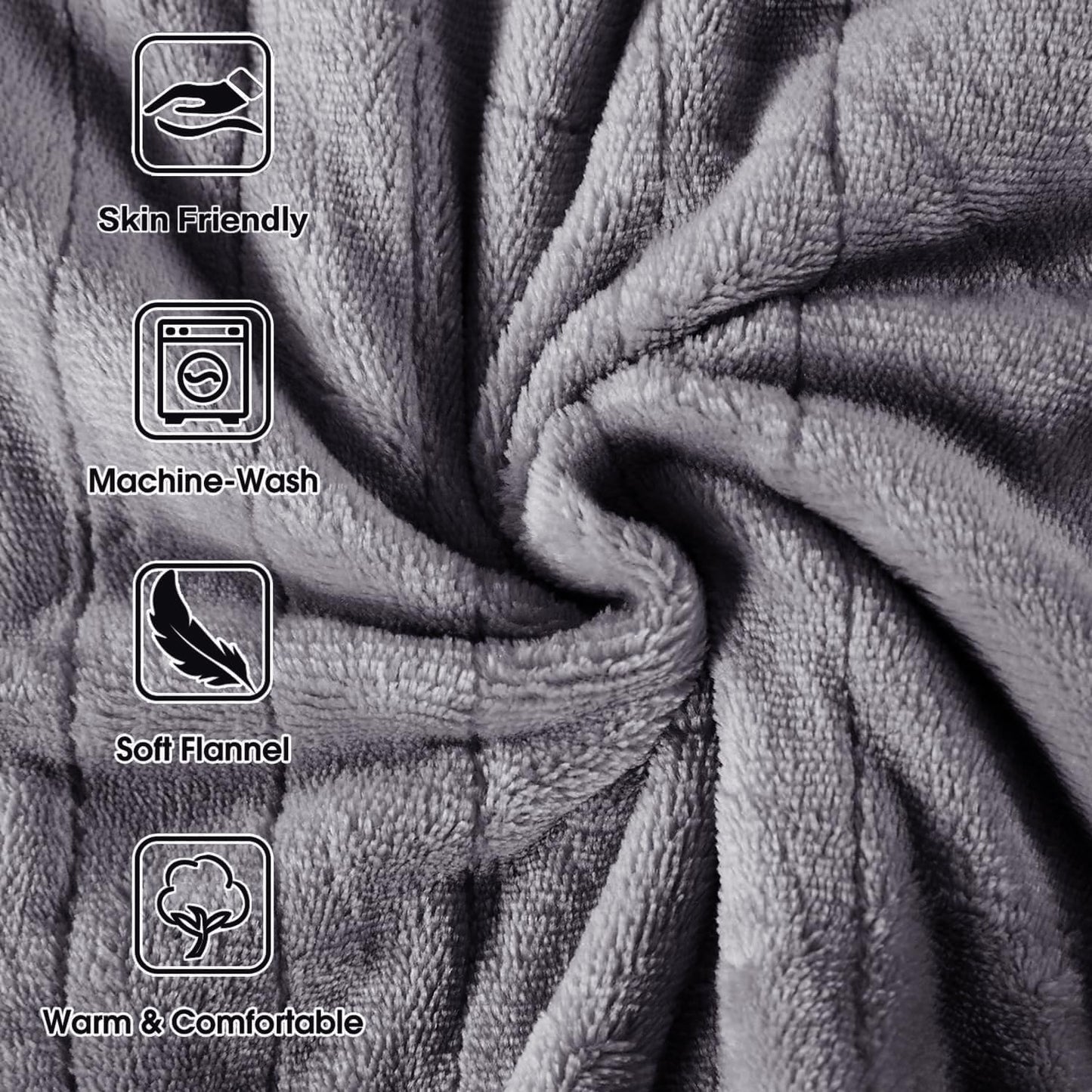 Tefici Electric Heated Blanket Throw, Super Cozy Soft 2-Layer Flannel 50" x 60" Heated Throw with 6 Heating Levels & 4 Hours Auto Off, Machine Washable, ETL&FCC Certified, Home Office Use,Grey