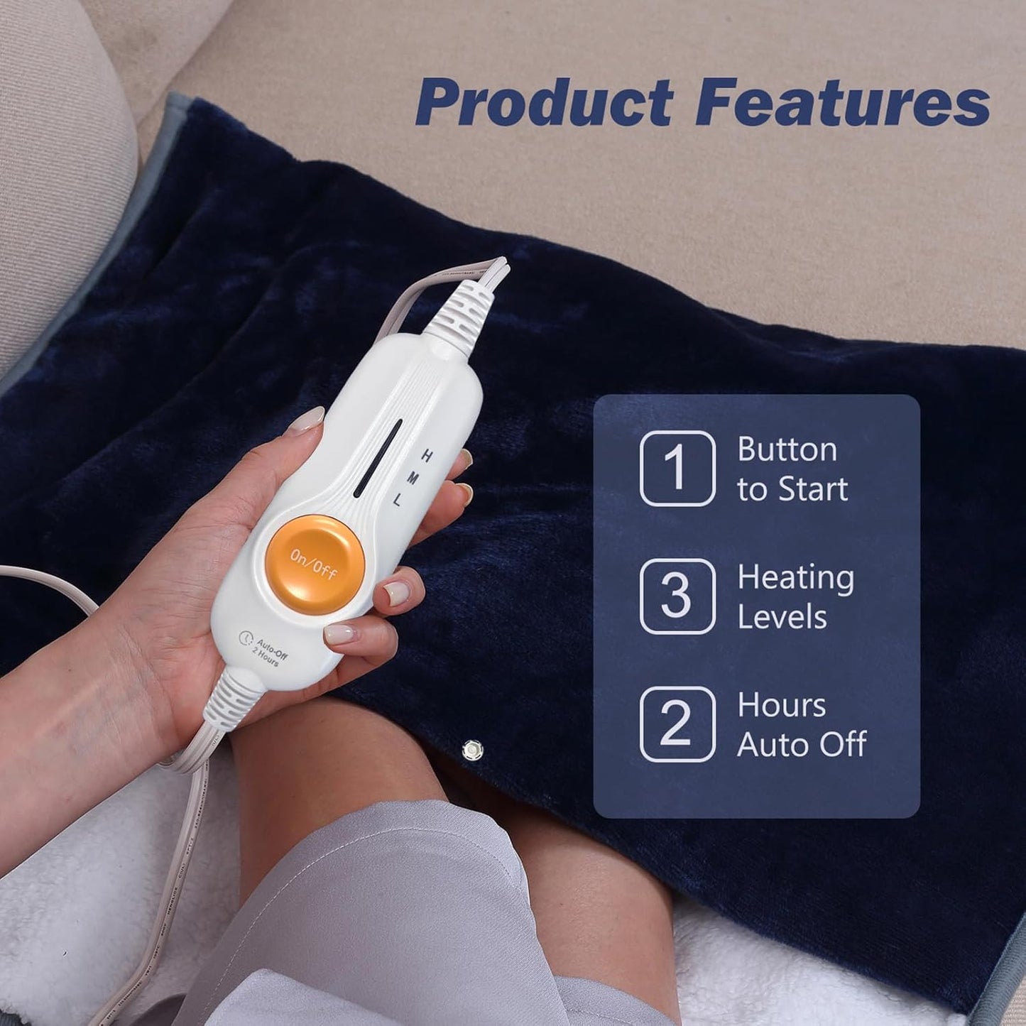 Gintao Electric Heated Foot Warmers,22"×20" Foot Heating Pad Electric for Men and Women with Fast Heating Technology,Heating Pad Feet Warmer Auto Shut Off with 3 Temperature Setting,Navy Blue