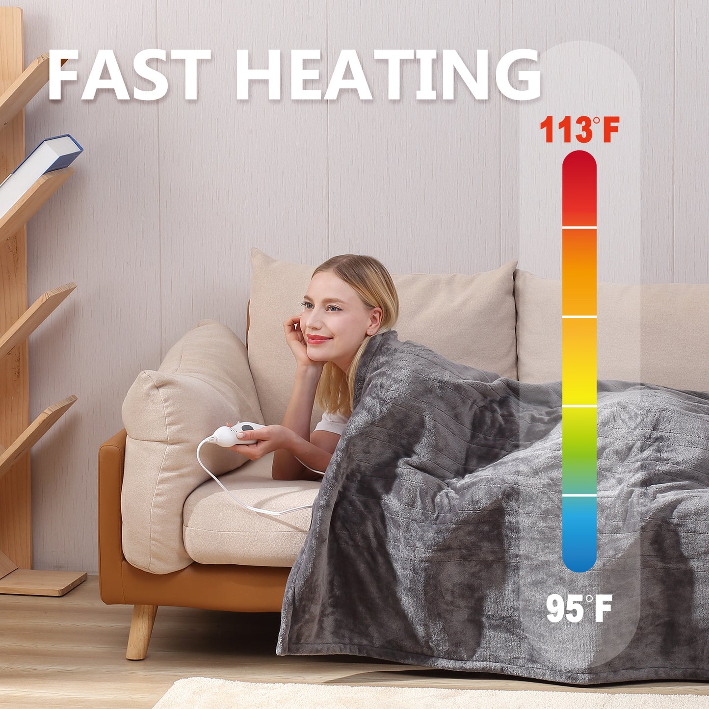 Heating Blanket Throw – Gray Color, Dual-Sided Flannel, Adjustable Heat for Everyday Comfort