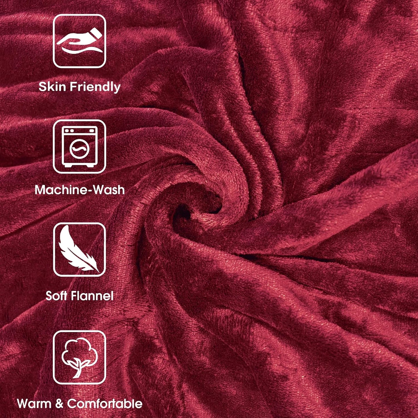 Tefici Electric Heated Blanket Throw, Super Cozy Soft 2-Layer Flannel 50" x 60" Heated Throw with 3 Heating Levels & 4 Hours Auto Off, Machine Washable, ETL&FCC Certified, Home Office Use, Red