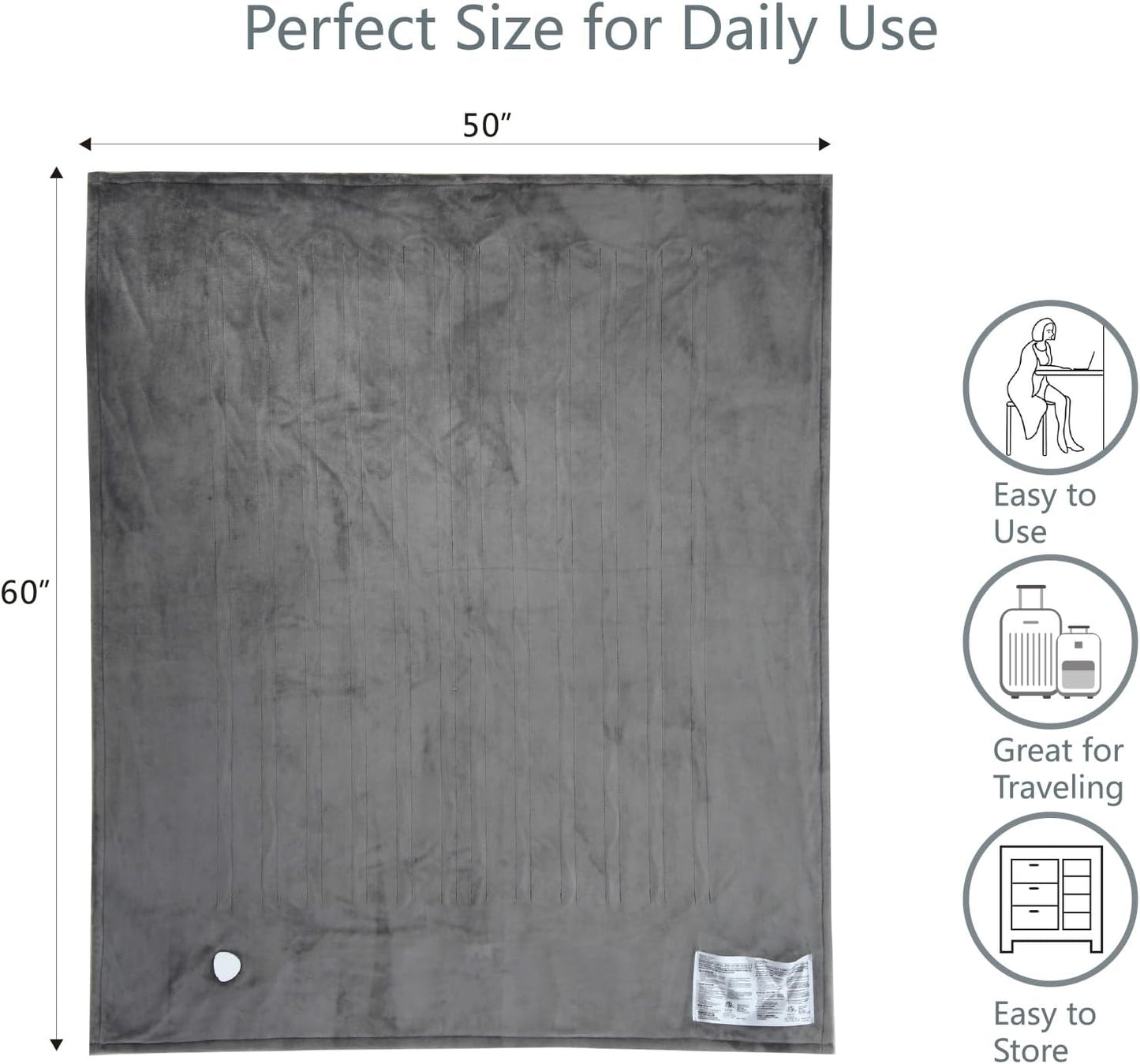 Tefici Electric Heated Blanket Throw, Super Cozy Soft 2-Layer Flannel 50" x 60" Heated Throw with 6 Heating Levels & 4 Hours Auto Off, Machine Washable, ETL&FCC Certified, Home Office Use,Grey