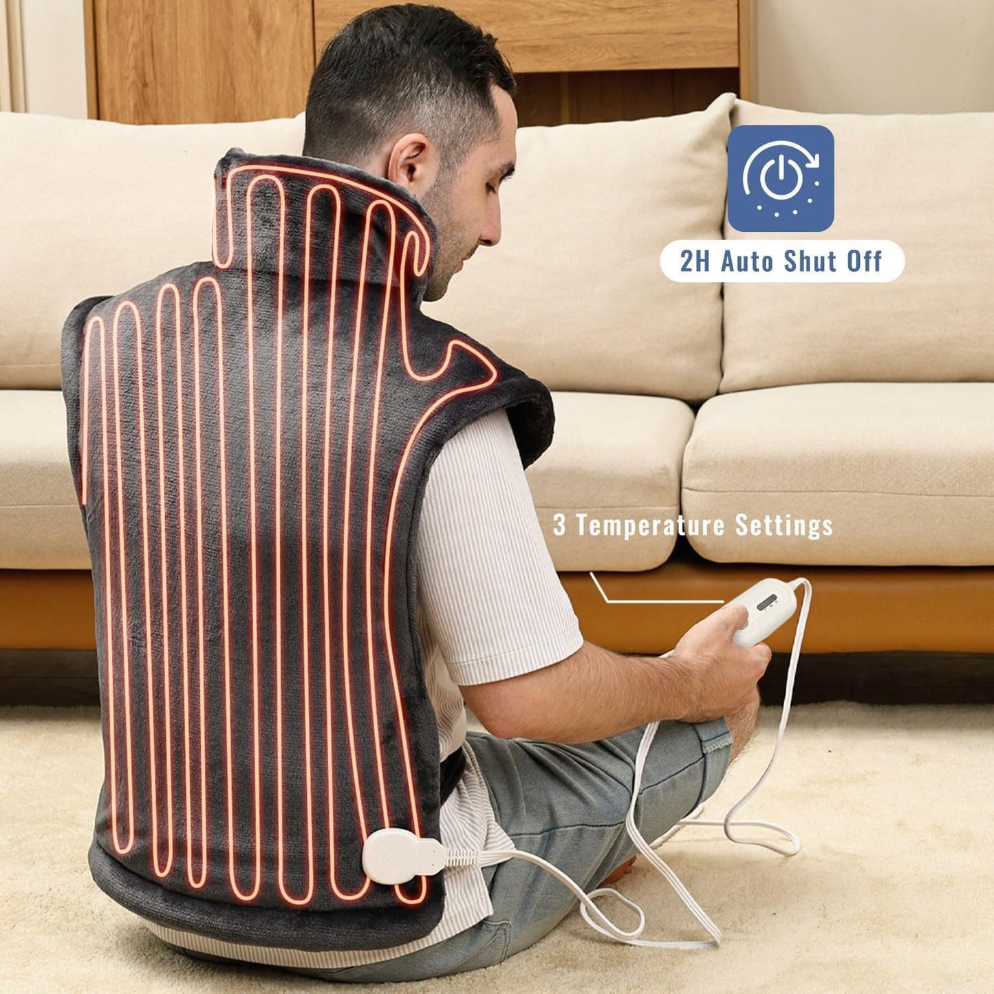Tefici Heating Pad for Back Pain,Mothers Day Gifts for Women Men Mom Her，FSA Eligible HSA Approved,24'' x33''Fast Heating,Electric Heat Pad, 2H Auto-Off,Neck and Shoulder Heat Pad,ETL Certified,Gray