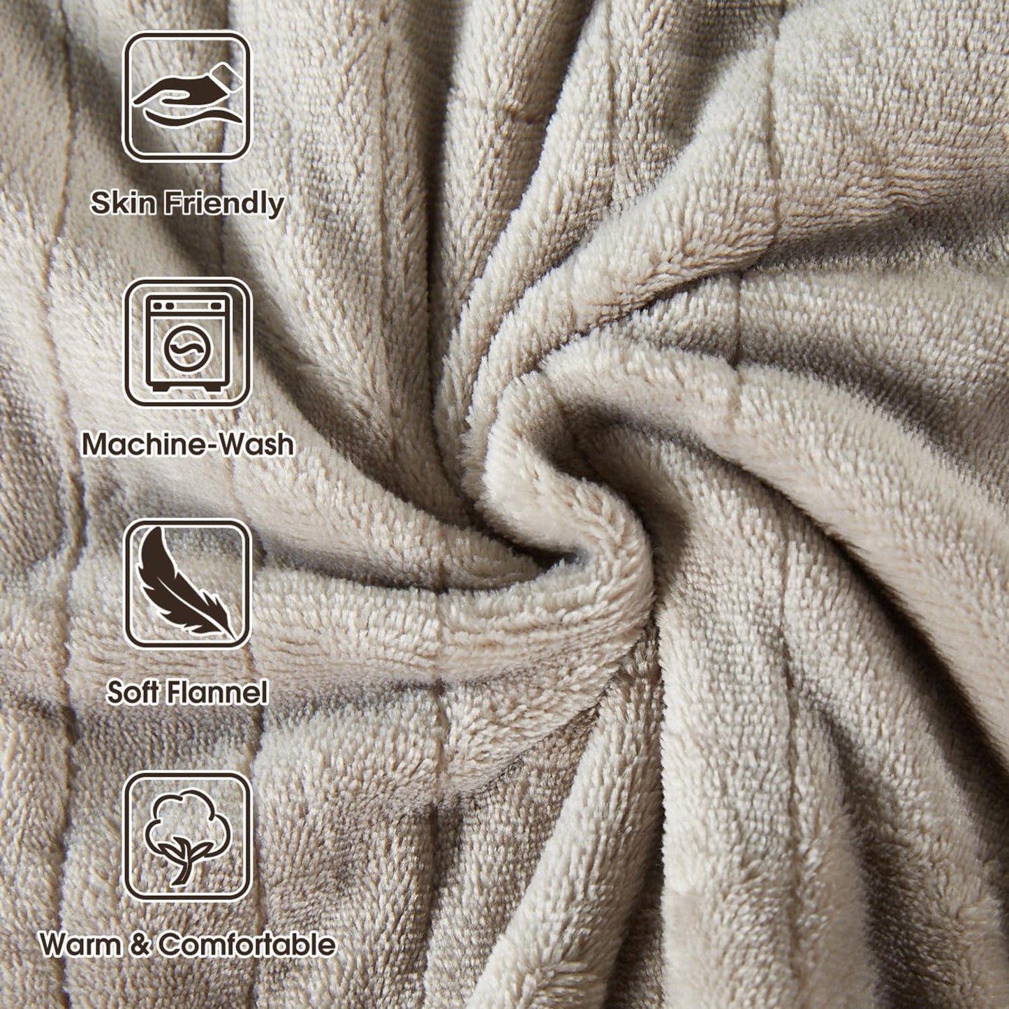 Tefici Heated Blanket Throw 50"x60", Ultra Soft 2-Layer Flannel Electric Blanket, for Home Office Sofa,3 Heat Settings, 4H Auto Off, ETL FCC Certified, Overheat Protection, Machine Washable, Camel