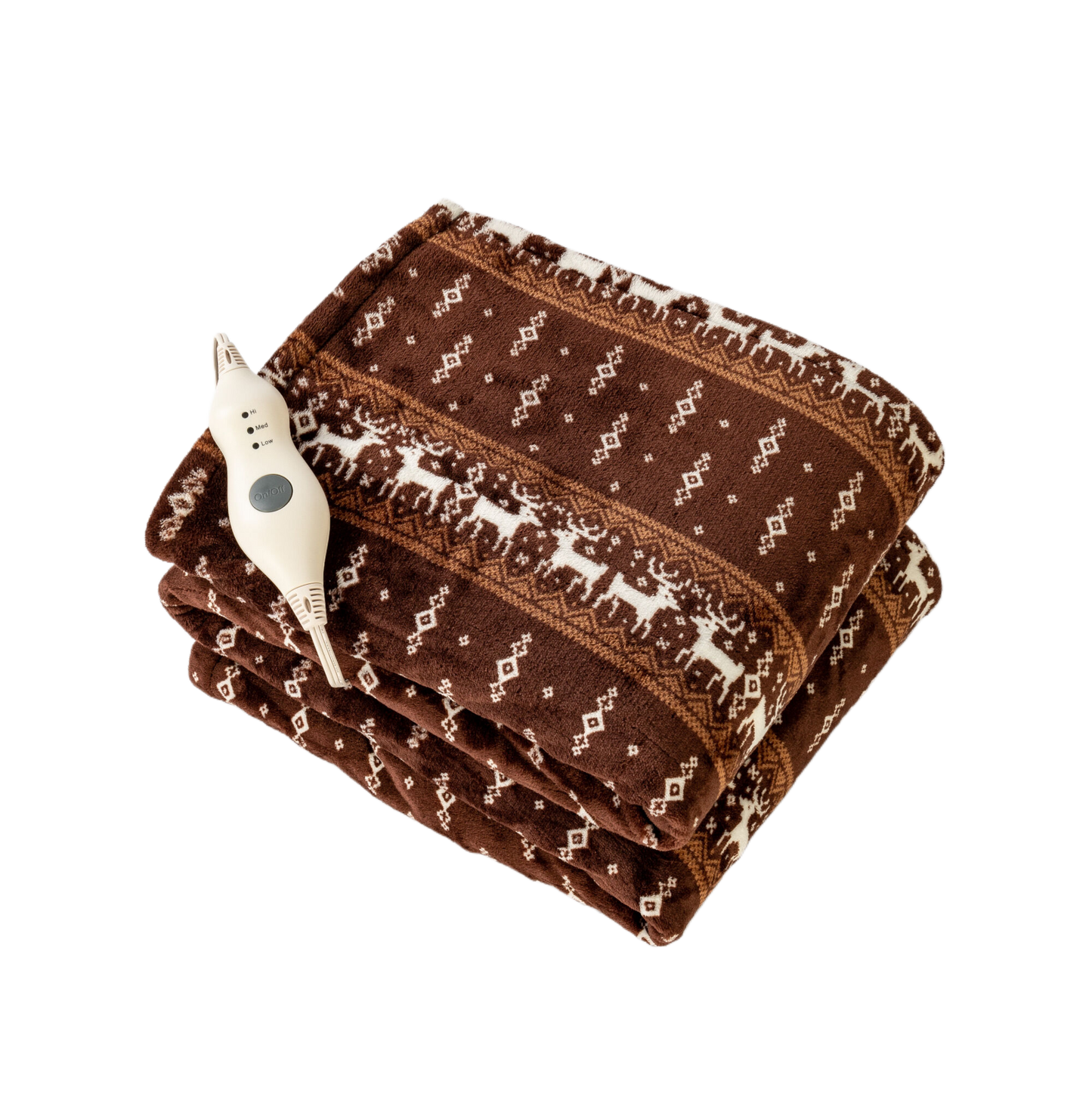 Heating Blanket Throw – Brown with Reindeer Pattern, Perfect Christmas Gift