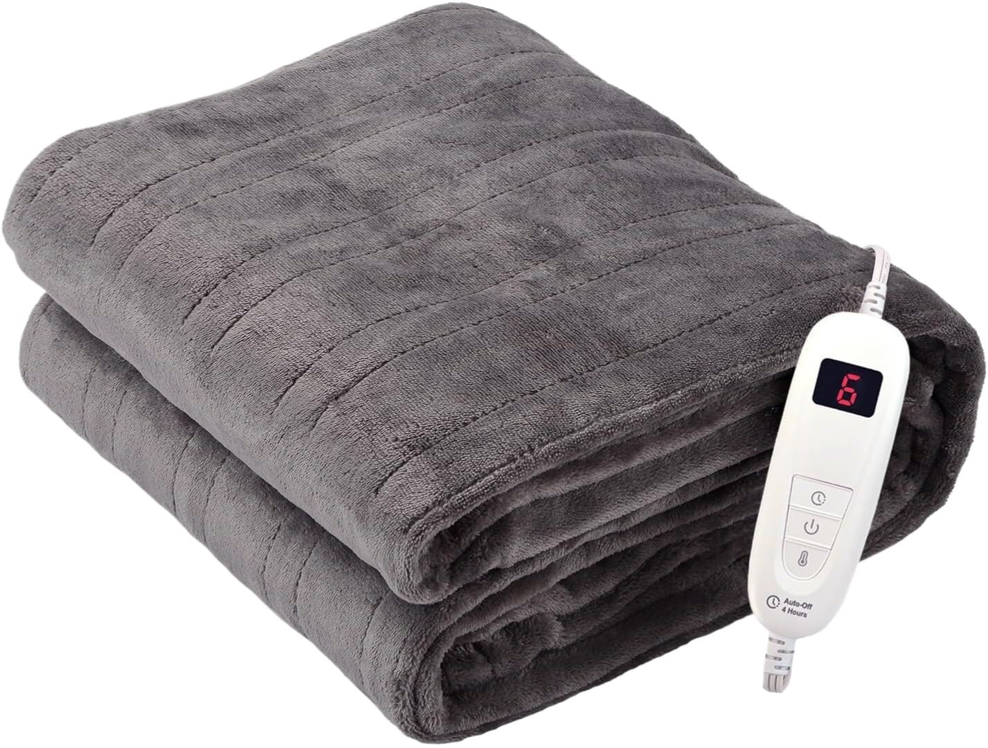 Tefici Electric Heated Blanket Throw, Super Cozy Soft 2-Layer Flannel 50" x 60" Heated Throw with 6 Heating Levels & 4 Hours Auto Off, Machine Washable, ETL&FCC Certified, Home Office Use,Grey