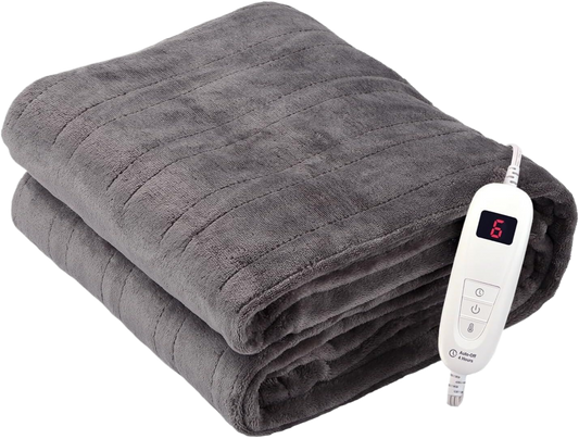 Tefici Electric Heated Blanket Throw, Super Cozy Soft 2-Layer Flannel 50" x 60" Heated Throw with 6 Heating Levels & 4 Hours Auto Off, Machine Washable, ETL&FCC Certified, Home Office Use,Grey