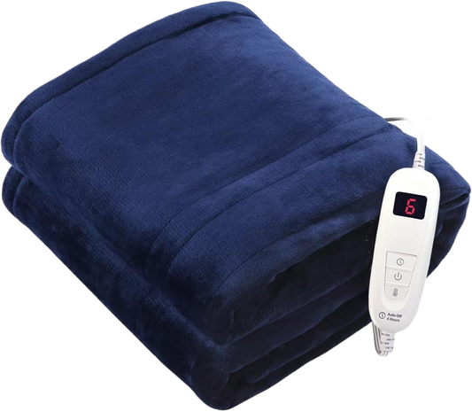 Tefici Electric Heated Blanket Throw, Super Cozy Soft 2-Layer Flannel 50" x 60" Heated Throw with 6 Heating Levels & 4 Hours Auto Off, Machine Washable, ETL&FCC Certified, Home Office Use,Blue