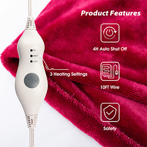 Heating Blanket Throw – Red Color, Dual-Sided Flannel, Adjustable Heat for Ultimate Comfort