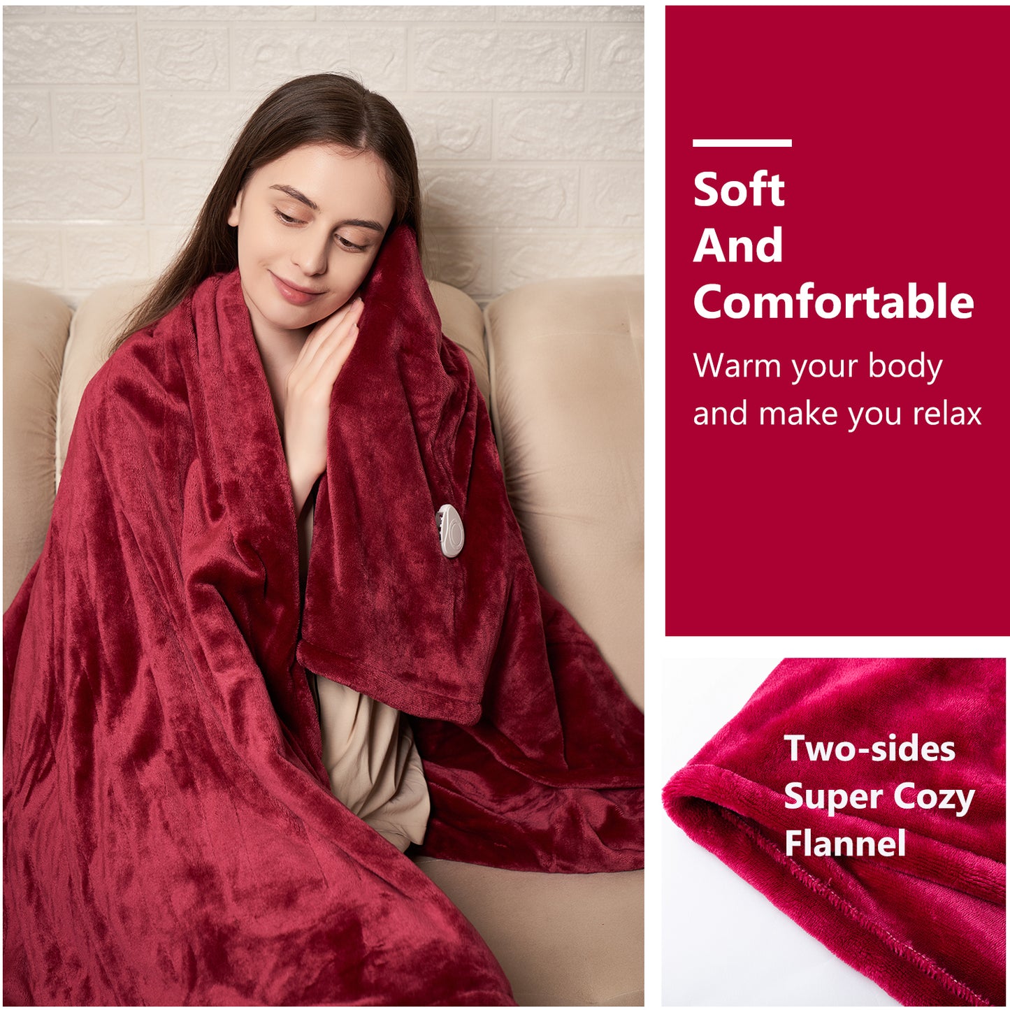 Heating Blanket Throw – Red Color, Dual-Sided Flannel, Adjustable Heat for Ultimate Comfort