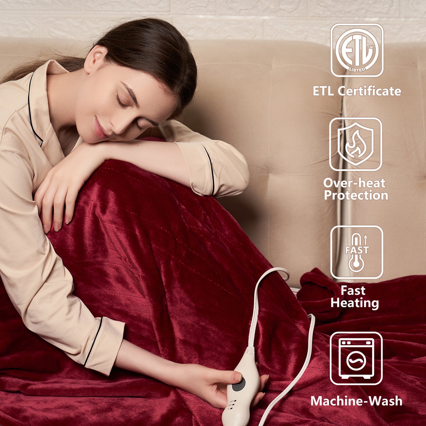 Heating Blanket Throw – Red Color, Dual-Sided Flannel, Adjustable Heat for Ultimate Comfort