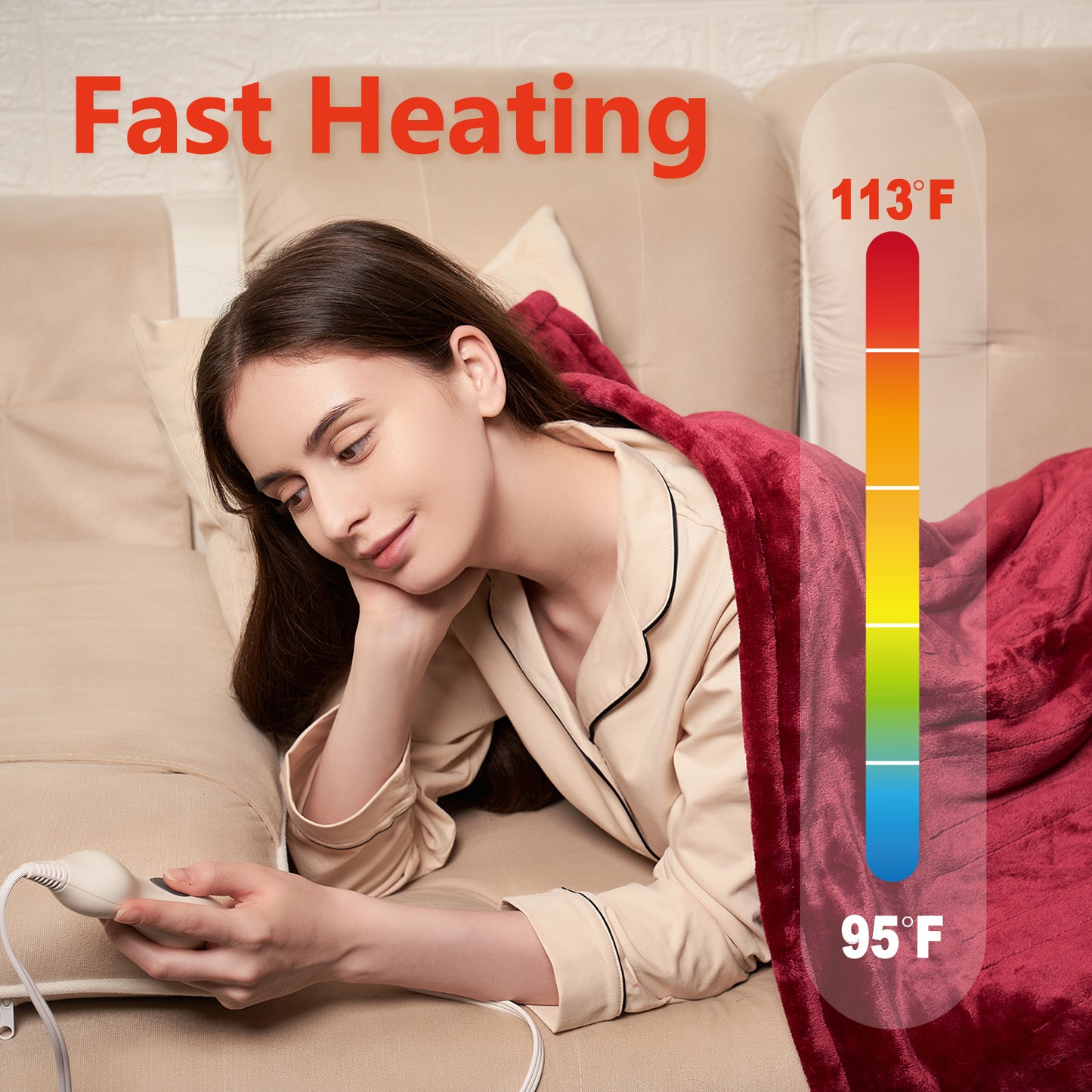 Heating Blanket Throw – Red Color, Dual-Sided Flannel, Adjustable Heat for Ultimate Comfort