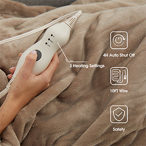 Heating Blanket Throw – Camel Color, Dual-Sided Flannel, Adjustable Heat for Ultimate Comfort