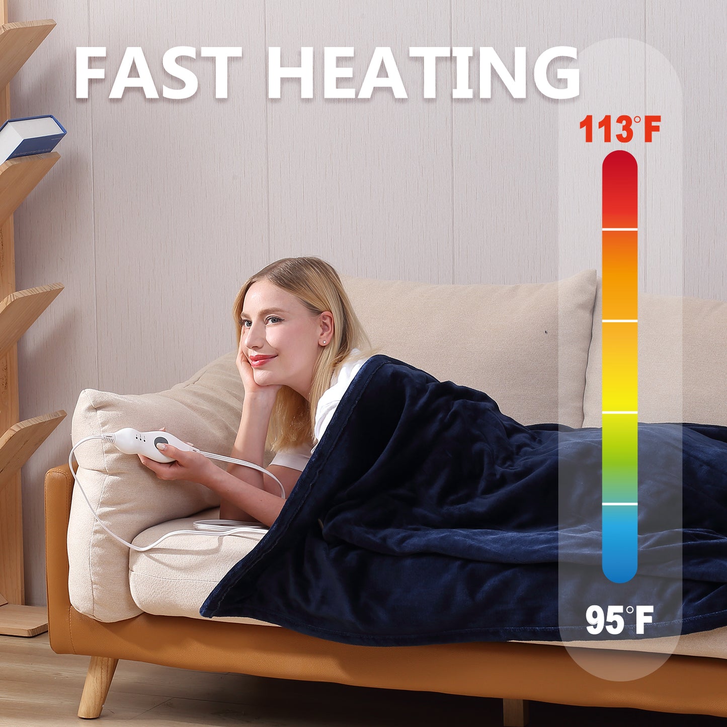 Heating Blanket Throw – Blue Color, Dual-Sided Flannel, Adjustable Heat for Ultimate Comfort
